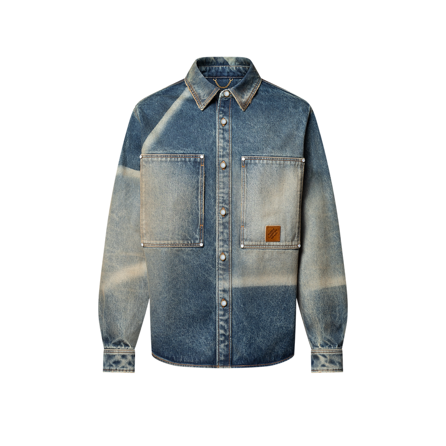 Chemise manches longues en denim effet décoloré