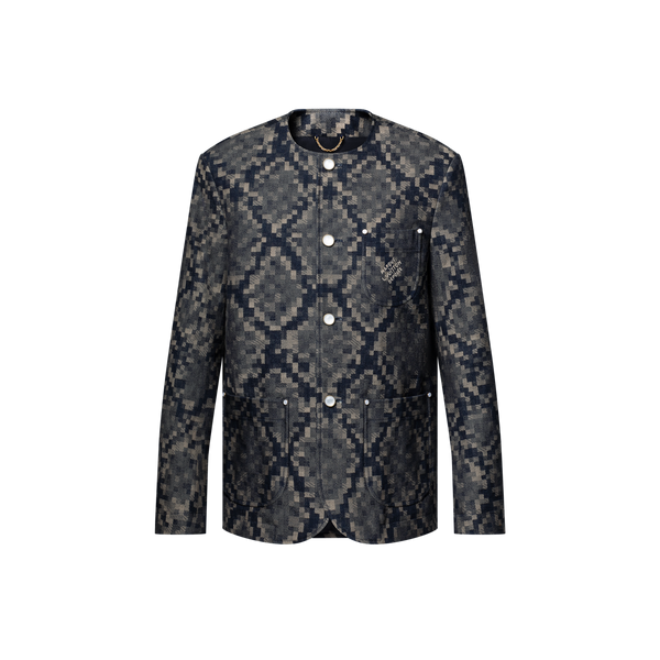 Veste chic sans col en denim graphique