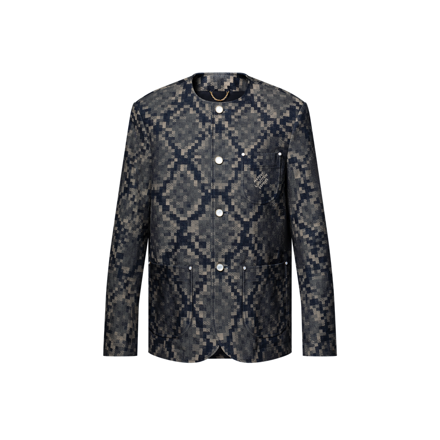 Veste chic sans col en denim graphique