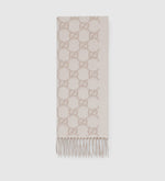 Bonnet et Écharpe en jacquard de cachemire GG blanc cassé et beige